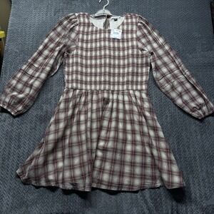 American Eagle Outfitters Dress Women's‎ XL Plaid Long Sleeve Smocked Lined NWT